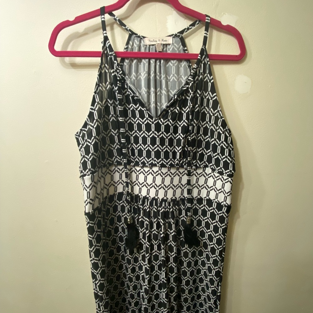 Black/white maxi dress with tassel ties